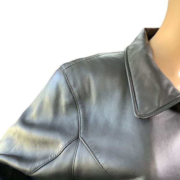 Burks Bay Black Zipper Closure Collared Leather Jacket Size Medium Vintage 90's - Picture 4 of 14